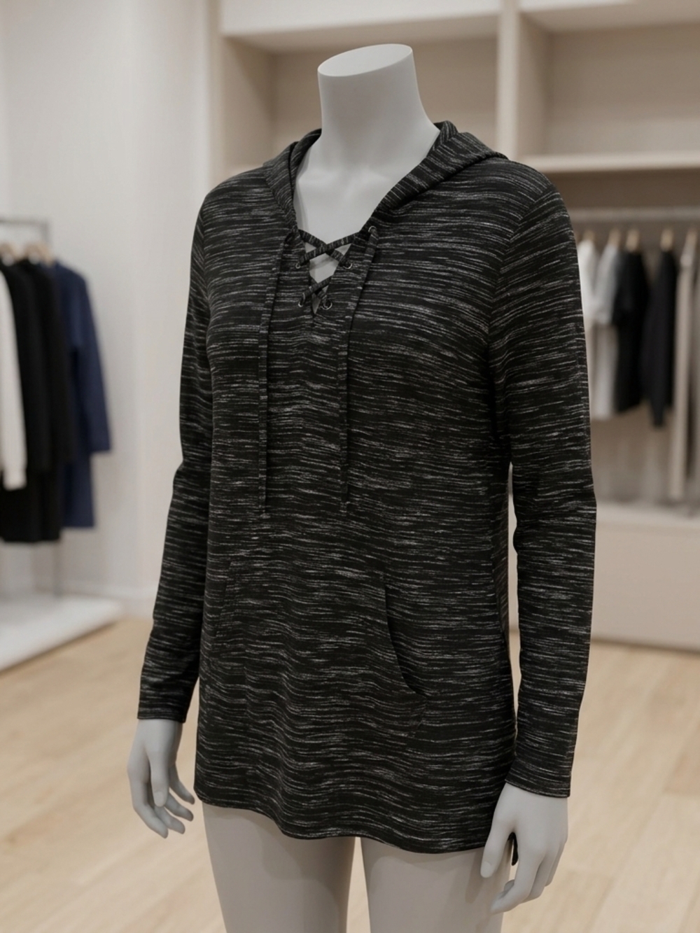 RBX Black Heather Lace-Up Hooded Pullover